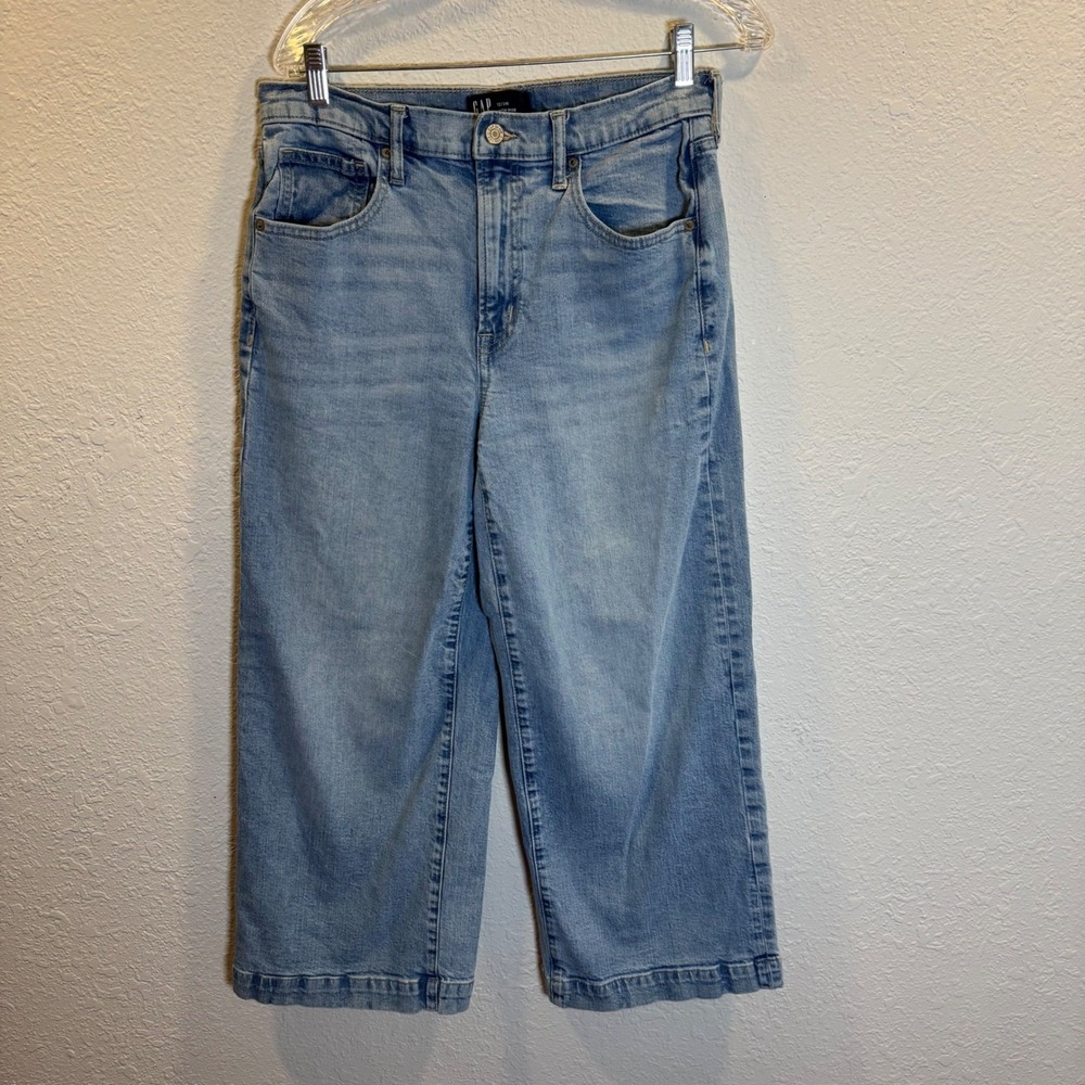 Gap Denim Womens High Rise Wide Leg Crop Jeans Light Wash Blue Size 12/31R
